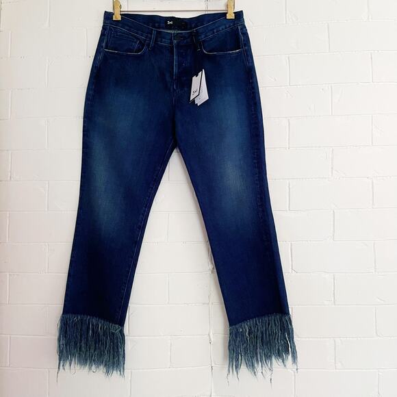 3x1 High Waist Button Fly Fringe Crop Jeans Dark Wash 29 - Picture 3 of 11